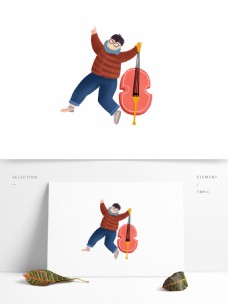 手绘拿着大提琴的男孩