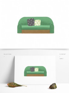 手绘绿色沙发元素设计