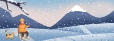 户外运动冬天滑雪女孩插画背景