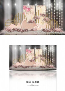 简约复古花朵纹理背景山形金圆框婚礼效果图