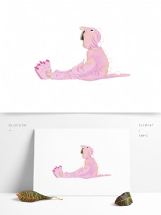 睡衣女孩冬日手绘穿着粉色恐龙睡衣的女孩