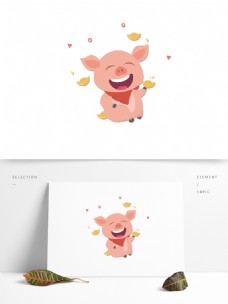 开心接元宝的小猪新年元素设计