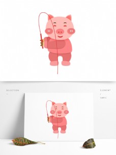 钓鱼的猪形象元素设计
