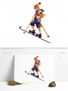 创意手绘冬季滑雪的少年