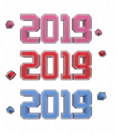 2019新年过年节日玻璃磨砂艺术字体C4D立体风格