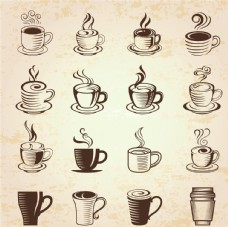 16个手绘咖啡杯图标矢量素材