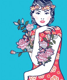 中国风设计旗袍美女插画