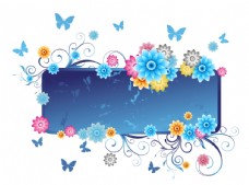 花卉边框蓝色花卉蝴蝶边框