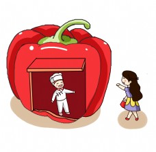 美食主题卡通插画红辣椒小房子