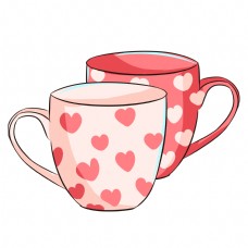 咖啡杯手绘粉红色情侣杯插画