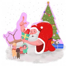 圣诞老人可爱小矮人粉色童话平安夜麋鹿PNG