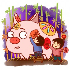 猪年手绘卡通人物PNG素材