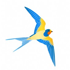 蓝色飞行的燕子插画