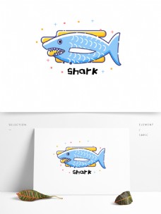 矢量简约可爱卡通海洋动物鲨鱼