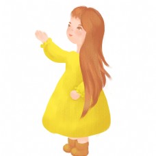 穿黄色长裙的长发卡通小女孩