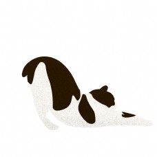 一只黑白斑点的伸懒腰的卡通猫咪