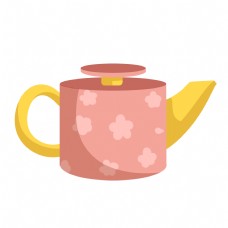 手绘粉色茶壶插画