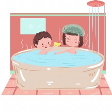 妈妈和小孩在浴室里一起泡澡