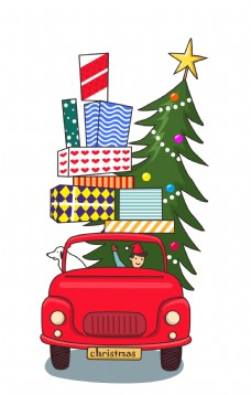 车上的圣诞树和礼物