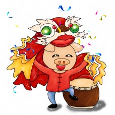 猪年新年大吉大利手绘厚涂插画卡通PNG素材