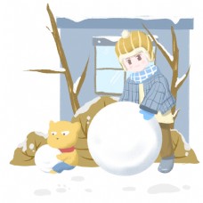大寒人物和小熊插画