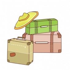 三个手绘行李箱插画