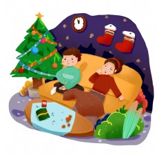 圣诞节跨年瞌睡的人们免抠元素