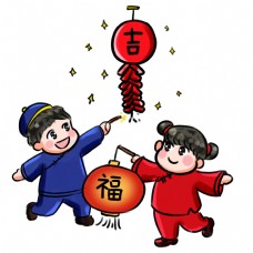2019年新年快乐系列卡通手绘Q版庆祝鞭炮