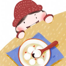 想吃汤圆的小女孩手绘插画图