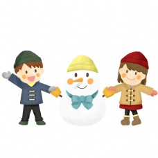 下雪天堆雪人卡通人物素材