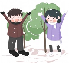 冬日情侣玩雪花图