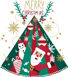 圣诞老人与树创意扁平化卡通