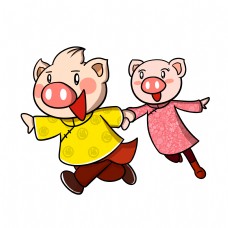 卡通新年猪年小猪快跑png透明底