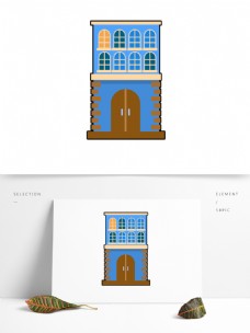房屋卡通风蓝色手绘装饰素材设计