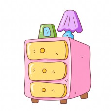 床、柜手绘粉色的床头柜插画