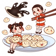 中国新年新年2019年中国孩子吃饺子