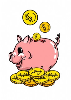 双十一小猪储蓄罐金币插画