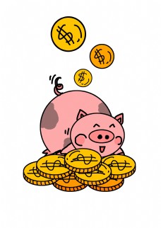 双十一小猪满地金币插画