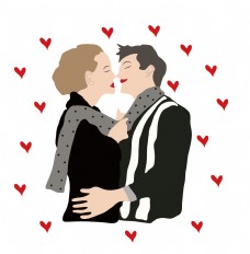 温馨的亲吻的情侣画面png矢量图