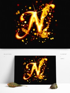 金色精品光效字母N可商用元素