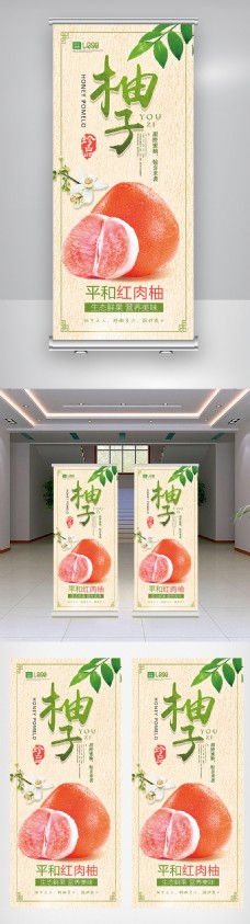 中国新年2018年黄色小清新中国风柚子水果展架