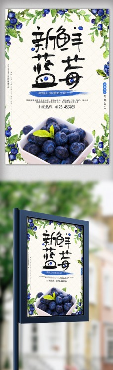 夏天新鲜蓝莓水果美食海报