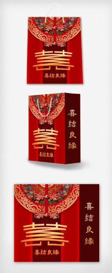 2018红色大气婚庆婚礼手提袋设计