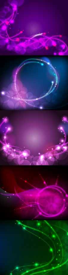 多款紫色科技光效光晕光线炫光矢量背景