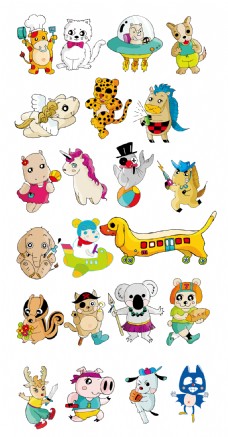 动物创意创意手绘卡通小动物集合猫狗老虎猪