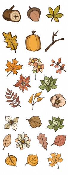 秋季树叶矢量插画设计元素
