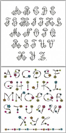 花朵创意时尚创意26个花纹花朵英文字母素材
