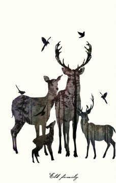 客厅无框画北欧小清新森林麋鹿动物装饰画
