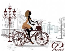 骑巴巴黎街头骑自行车的美女