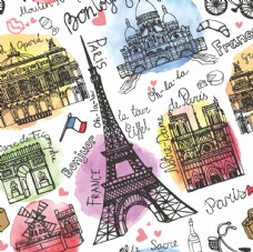 欧美巴黎铁塔手绘建筑